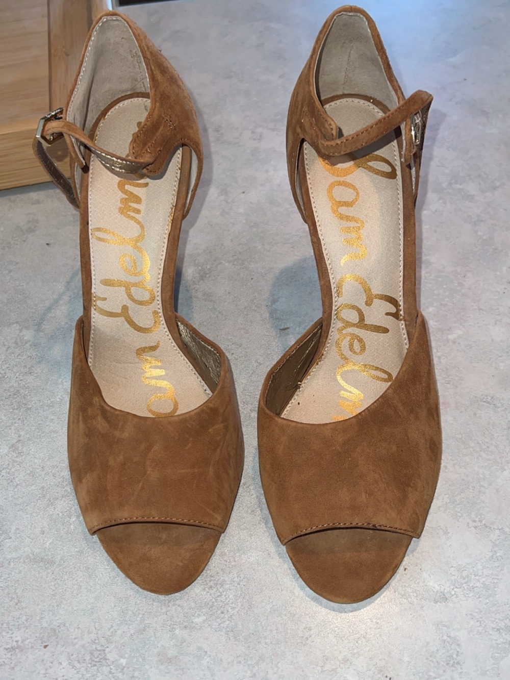 Sam Edelman Brown Suede Peep-Toe Ankle Strap Heels